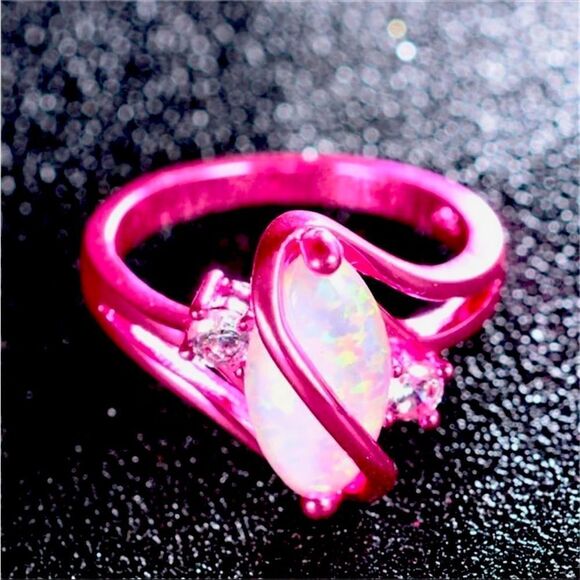 Jewelry - Pink Steel Opal Embellished Ring New In Gift Box